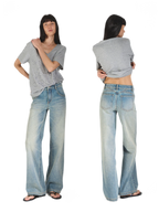 Vintage Straight Loose Fit Jeans with 3D Cat