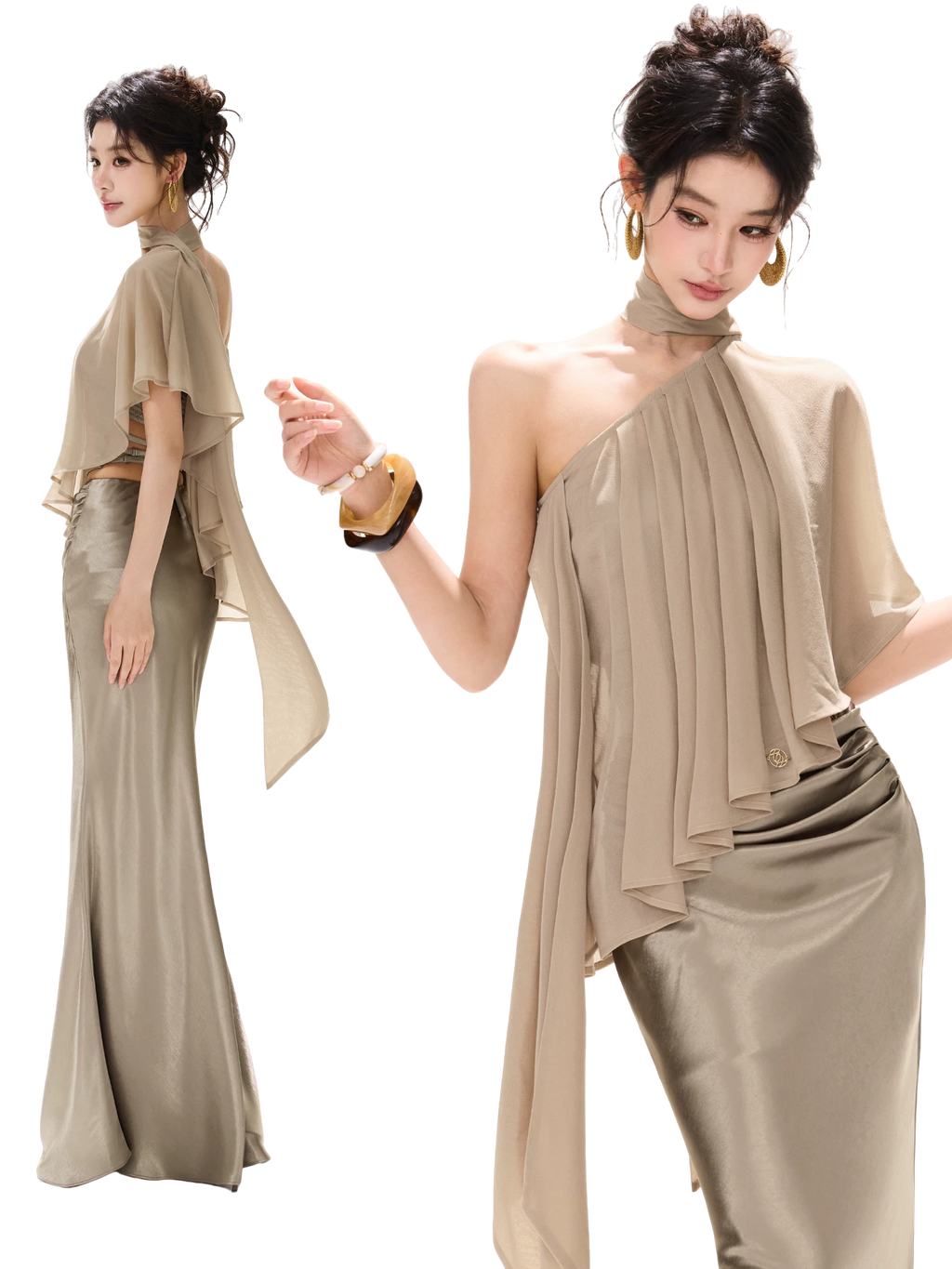Amber Radiance Acetate Satin Mermaid Skirt