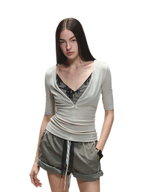 Lyocell Two-in-One Colorblock Mid-Sleeve T-Shirt