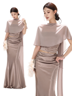 Elegant Asymmetric Chiffon Shawl Top with Built-in Bustier