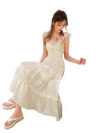 Embroidered Floral Tie-Waist Dress