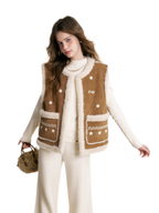 Shearling Floral Embroidered Vest
