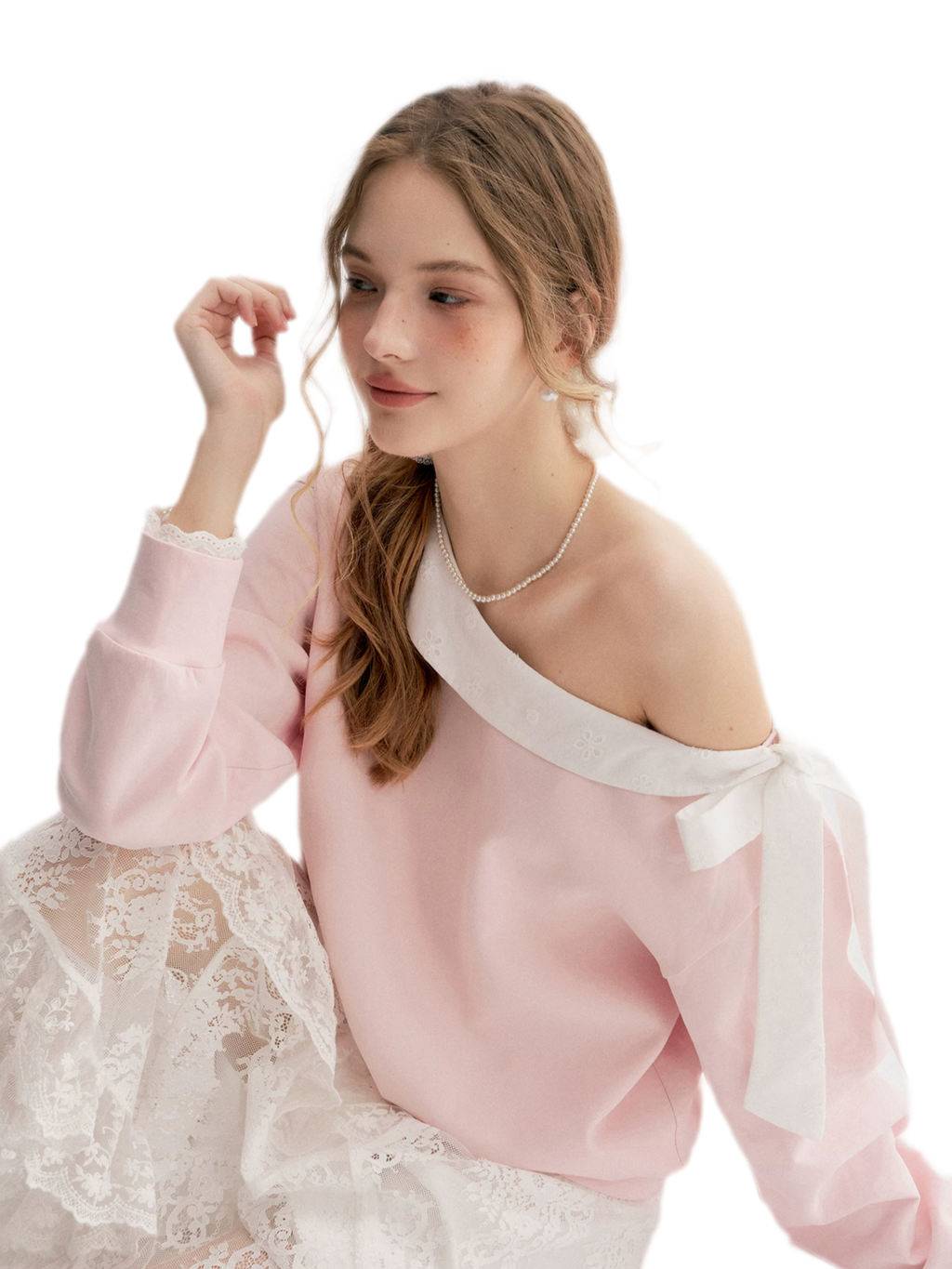 Balletcore Lace Collar Sweatshirt