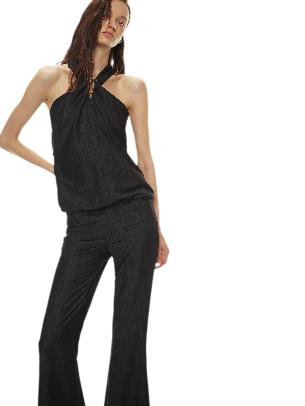 Tencel Hollow Halter Top & Flared Pants Set