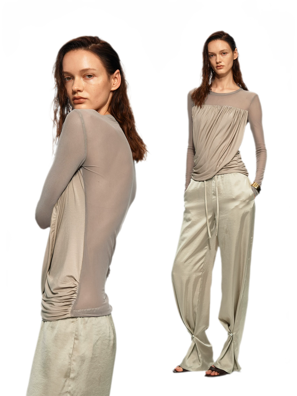 Draped Mesh Long Sleeve Tee