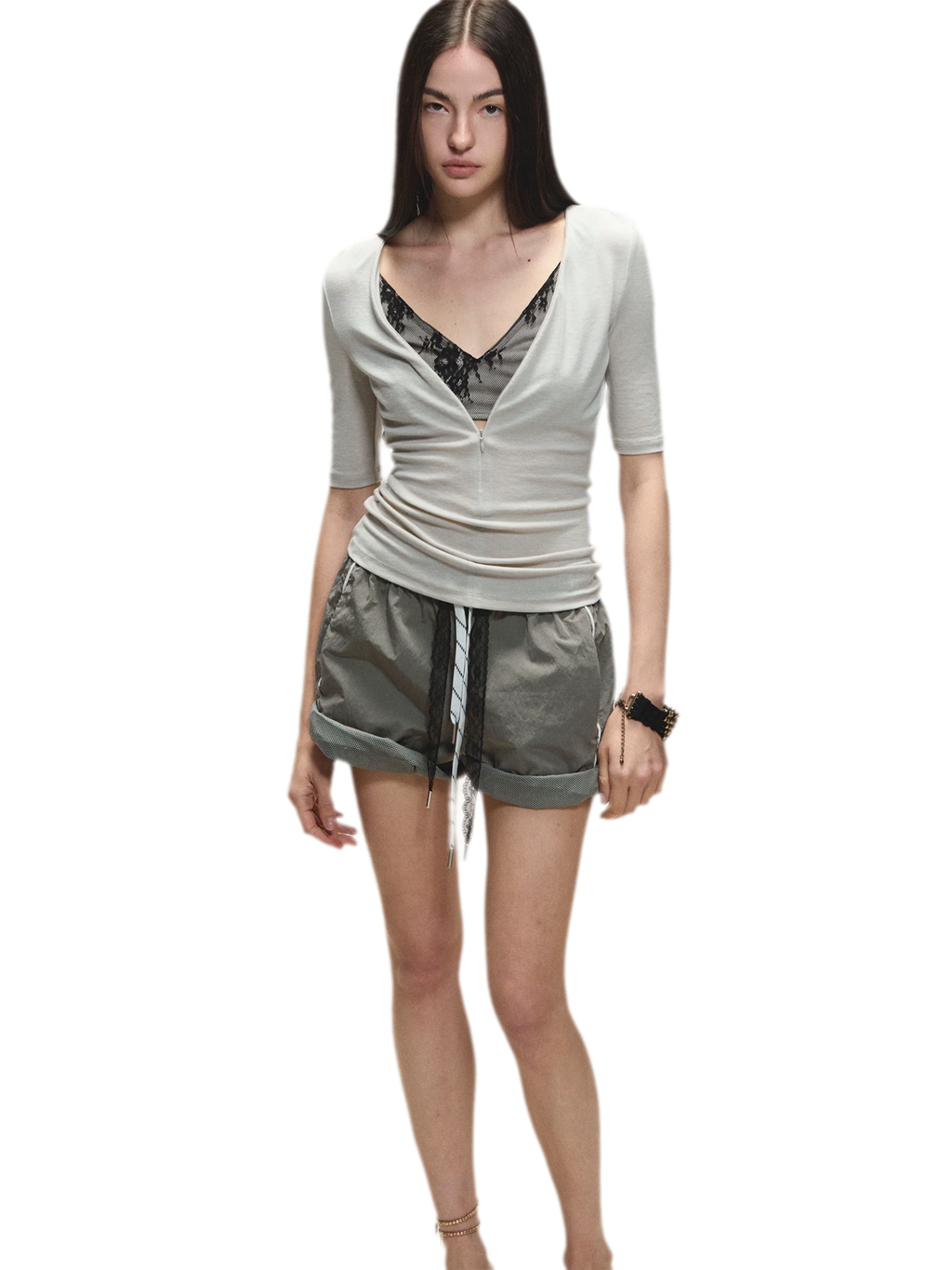 Lyocell Two-in-One Colorblock Mid-Sleeve T-Shirt