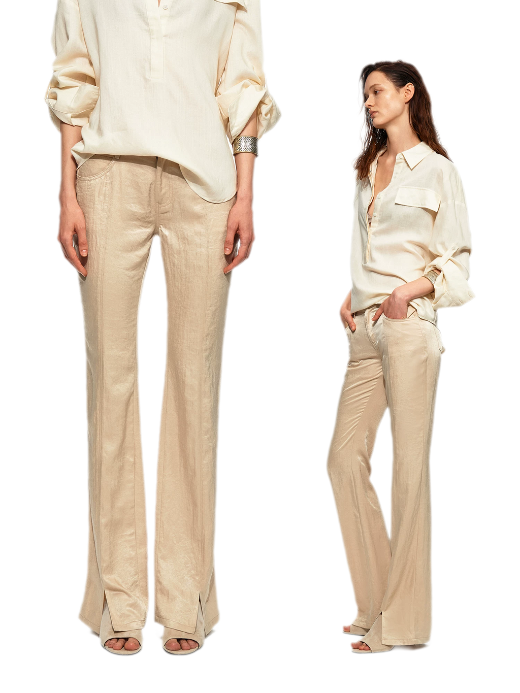 Lustrous Front-Slit Flare Pants
