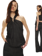 Tencel Hollow Halter Top & Flared Pants Set