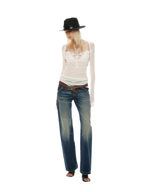 Classic Vintage Washed Distressed Wide-Leg Jeans