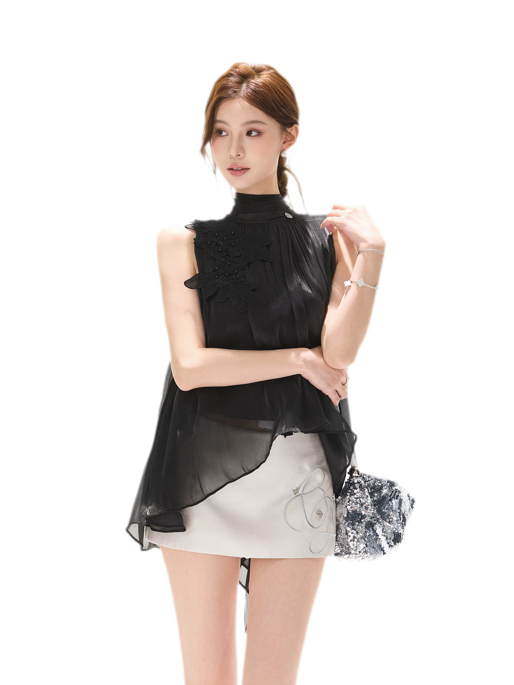 Embellished Satin Halter Top