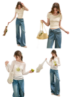 Soft Cotton Wide-Leg Jeans with Bow Detail
