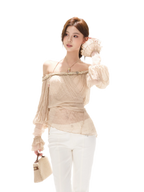 Crinkled Chiffon Beaded Blouse