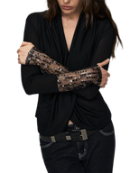 Embroidered Acetate Silk Cross-Knot Long Sleeve T-Shirt