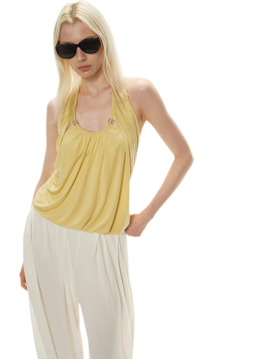Modal Draped Halter Top with Pearl Neckline