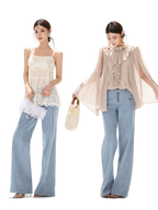 90s Vintage Washed Metal Button Wide-Leg Denim Pants