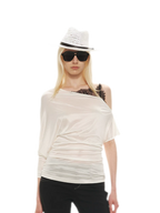Satin Off-Shoulder Lace Trim T-Shirt