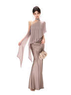 Amber Glow High-Waist Fishtail Satin Skirt