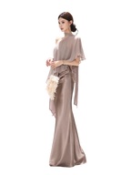 Elegant Asymmetric Chiffon Shawl Top with Built-in Bustier