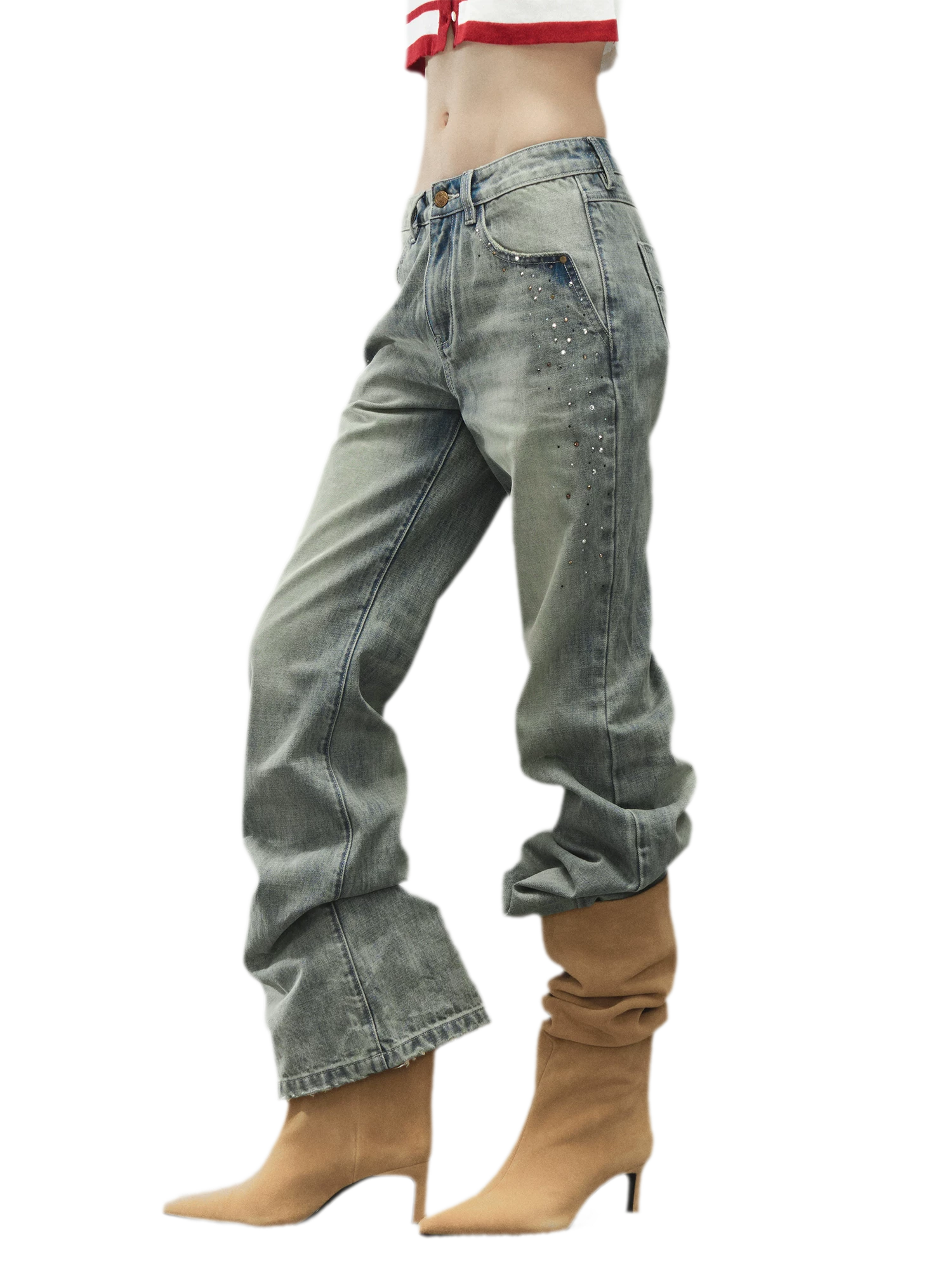 Washed Low-Rise Straight-Leg Jeans
