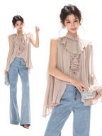 Lightweight Ruffle Collar Sleeveless Chiffon Blouse