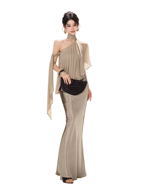 Amber Radiance Acetate Satin Mermaid Skirt