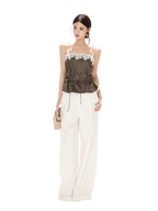 South France Holiday Contrast Lace Trim Ruffle Camisole