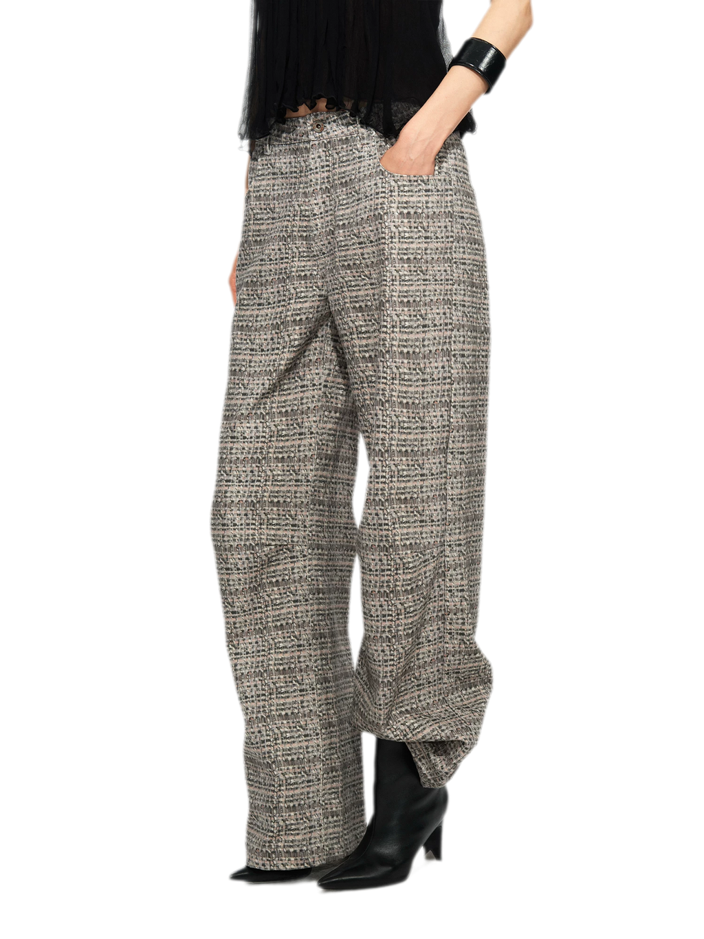 Plaid Tweed Wide Jeans
