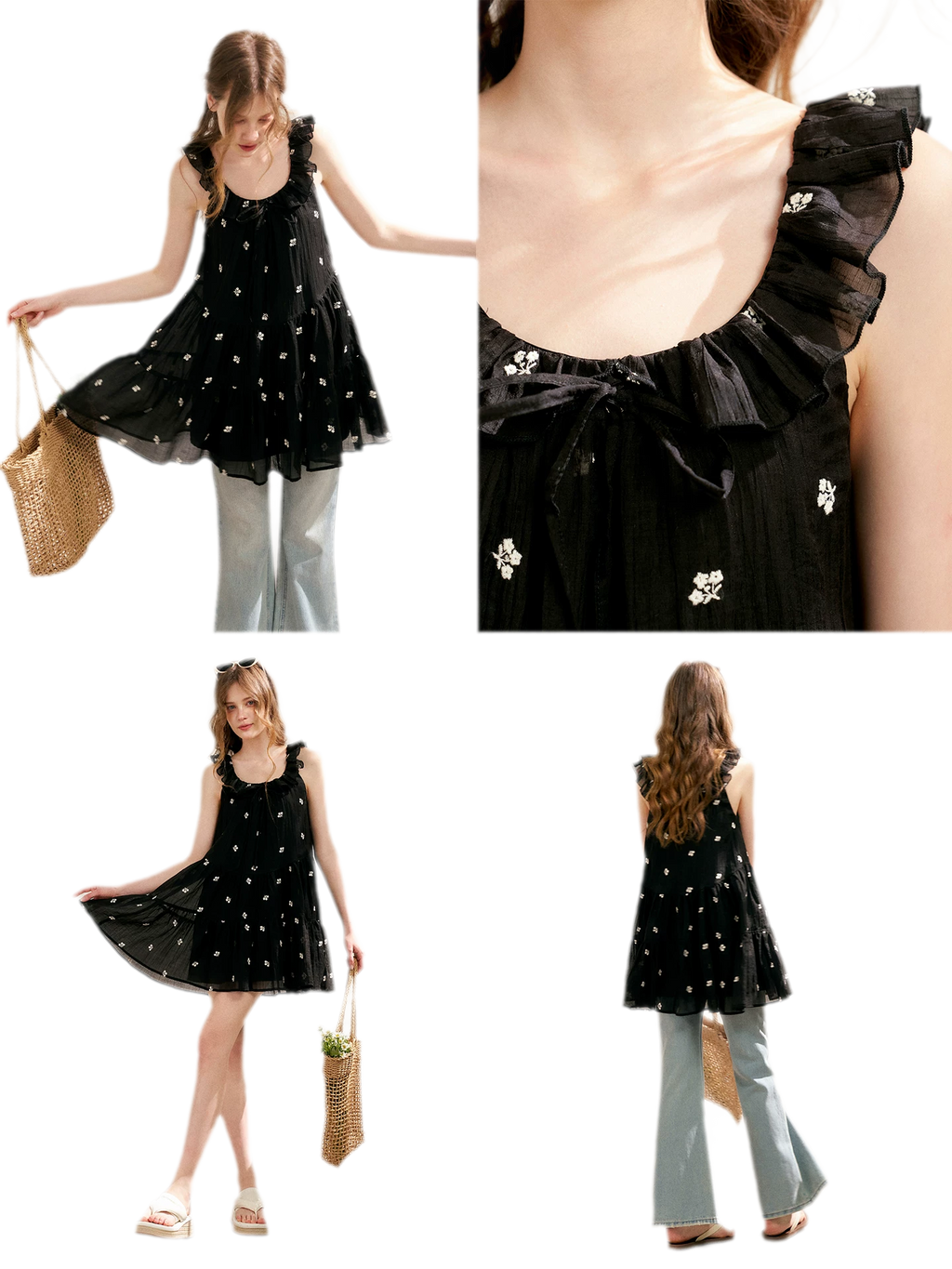 Tencel Embroidered Ruffle A-line Dress