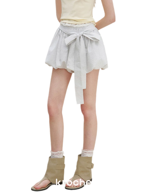 Bow Tie Elastic Waist Casual Shorts