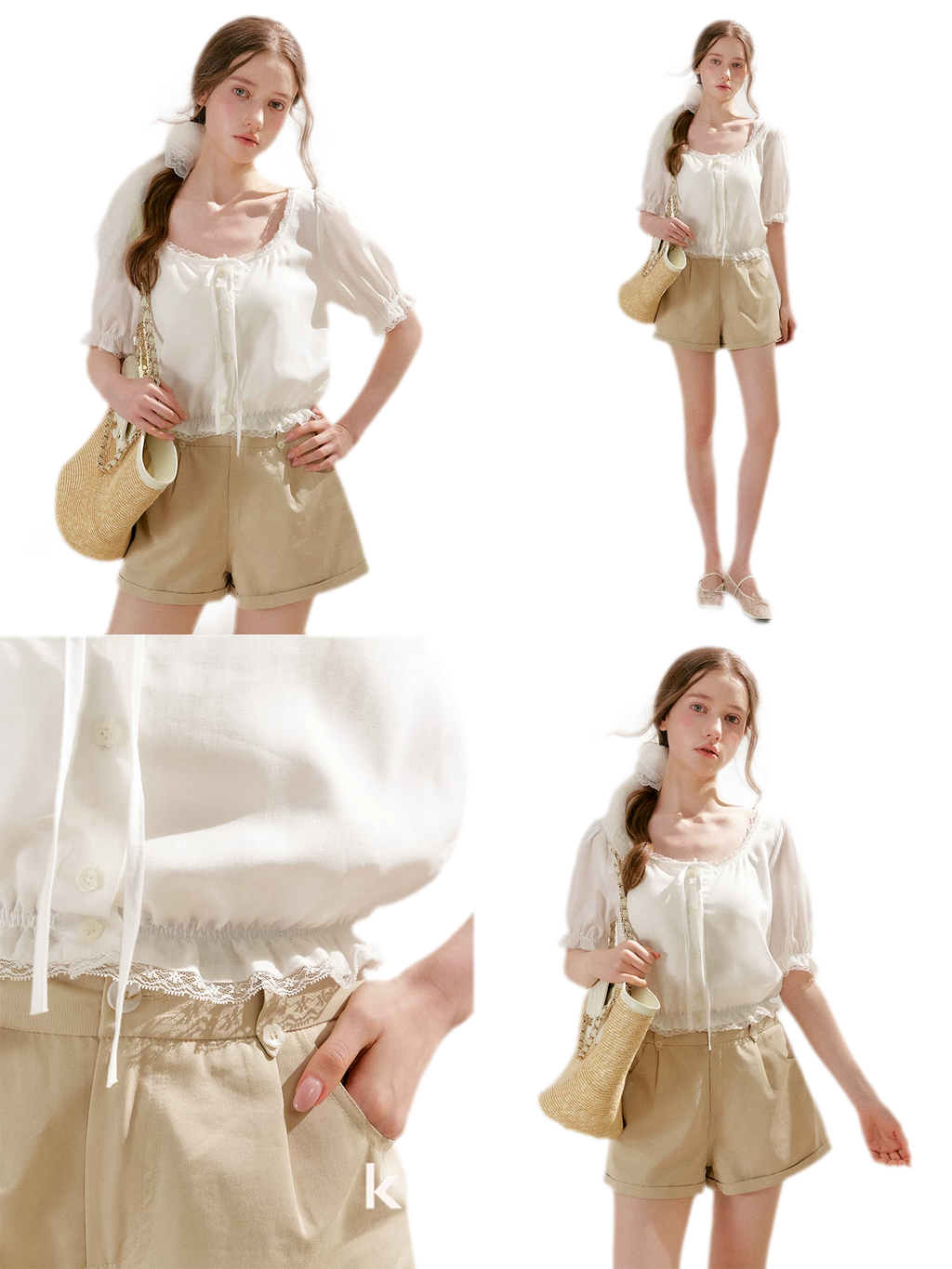 Lace Trim Puff Sleeve T-Shirt