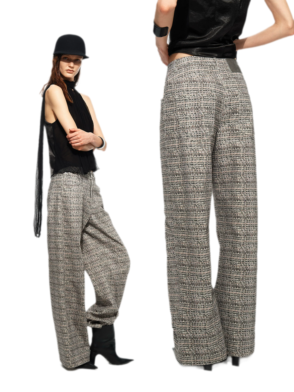 Plaid Tweed Wide Jeans