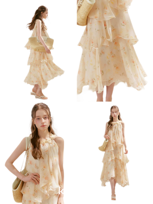 Chiffon Floral Halter Long Dress