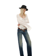 Classic Vintage Washed Distressed Wide-Leg Jeans
