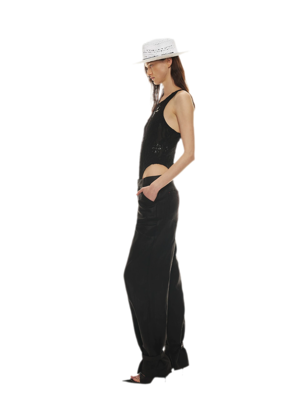 Tencel Linen Vintage Contrast Stitch Casual Pants