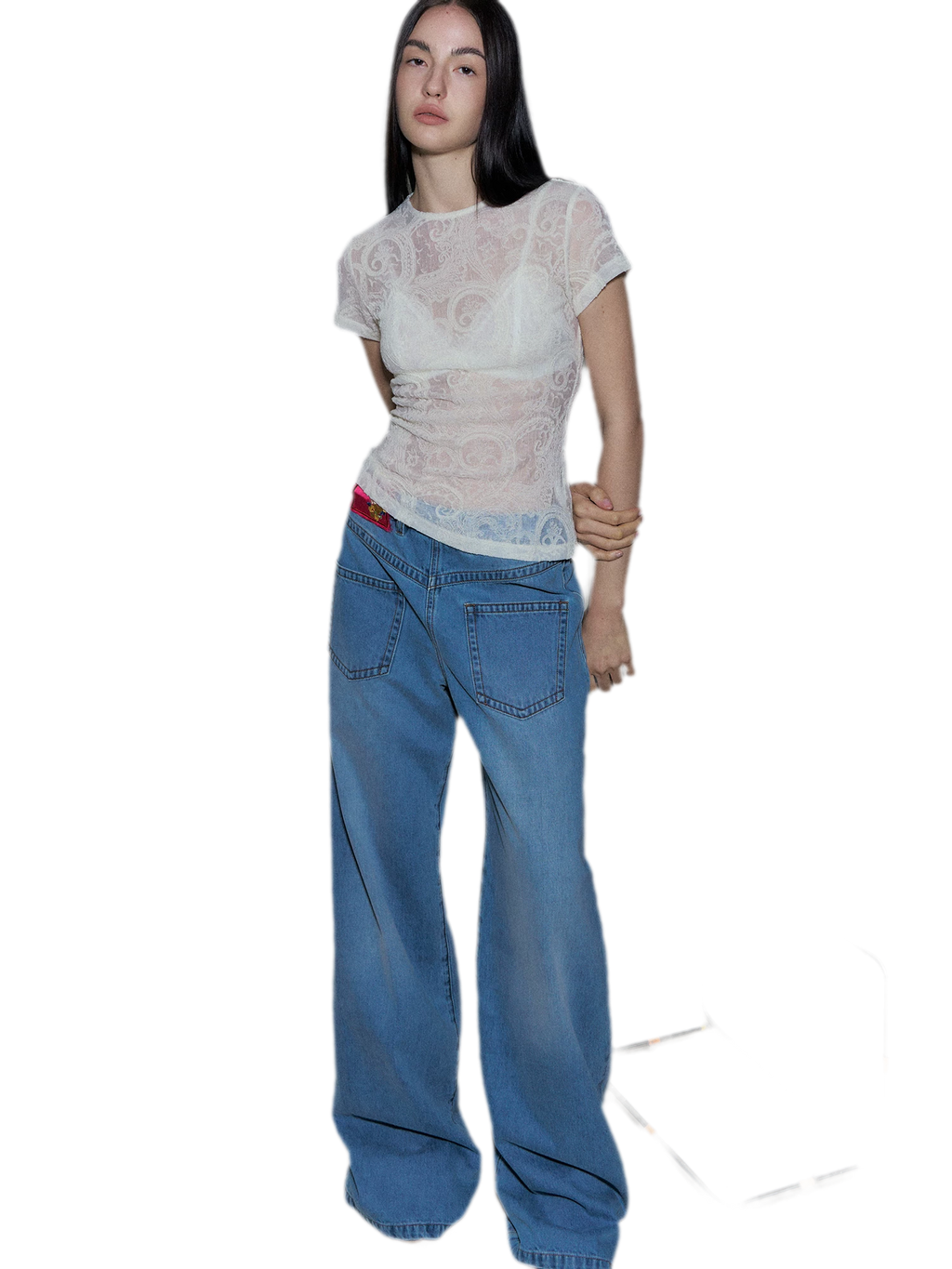 Sheer Wool Lace Paisley Short Sleeve T-shirt