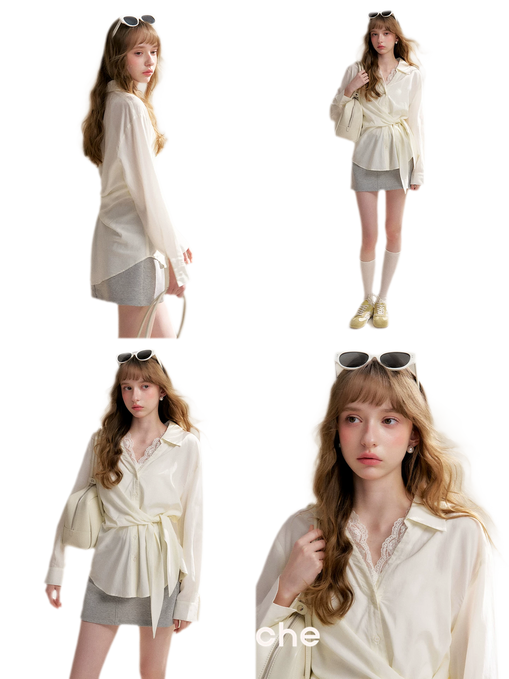 Tencel Lace V-Neck Long Sleeve Shirt