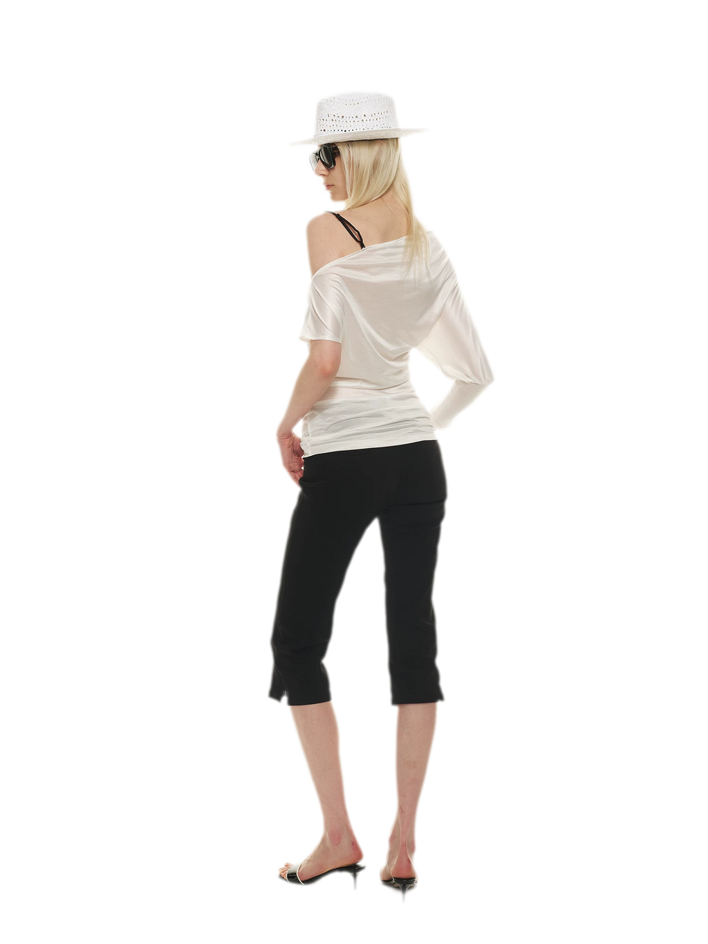 Satin Off-Shoulder Lace Trim T-Shirt