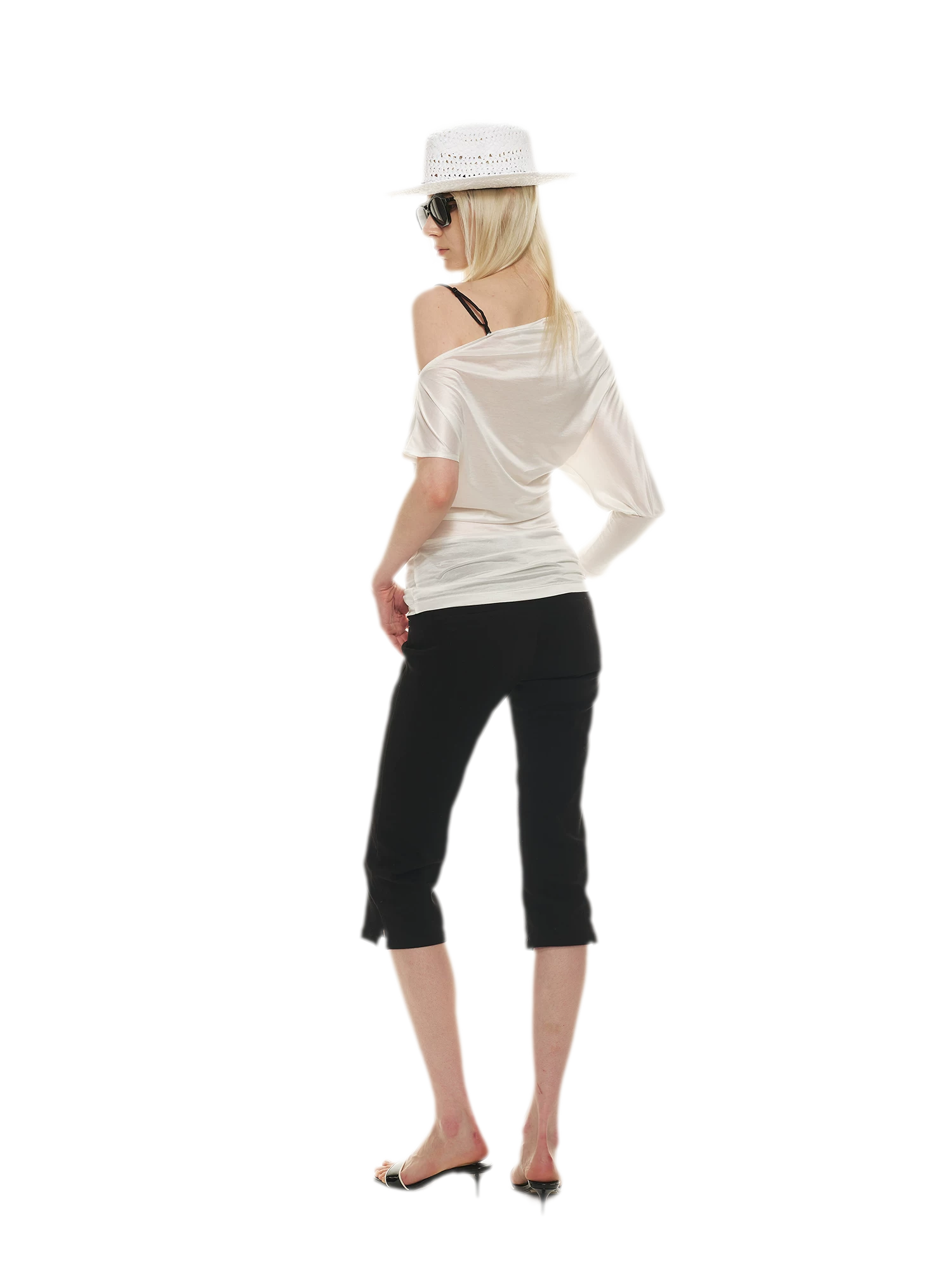 Satin Off-Shoulder Lace Trim T-Shirt