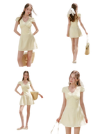 Lace V-Neck Short Sleeve A-Line Dress