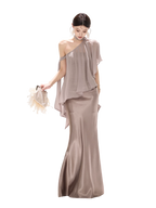 Elegant Asymmetric Chiffon Shawl Top with Built-in Bustier