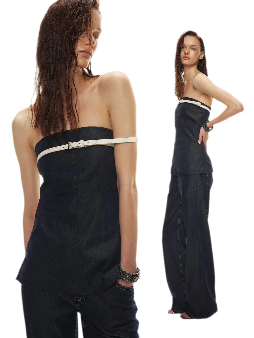 Soft Tencel Denim Fishtail Bustier Top & Pants