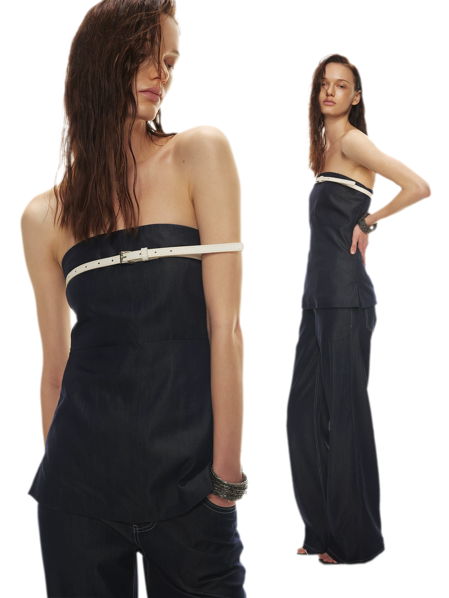 Soft Tencel Denim Fishtail Bustier Top & Pants