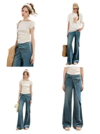 Soft Cotton Wide-Leg Jeans with Bow Detail