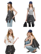 Asymmetric Lace Patchwork Plaid Skirt/Top