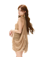 Beaded Halter Ruched Dress