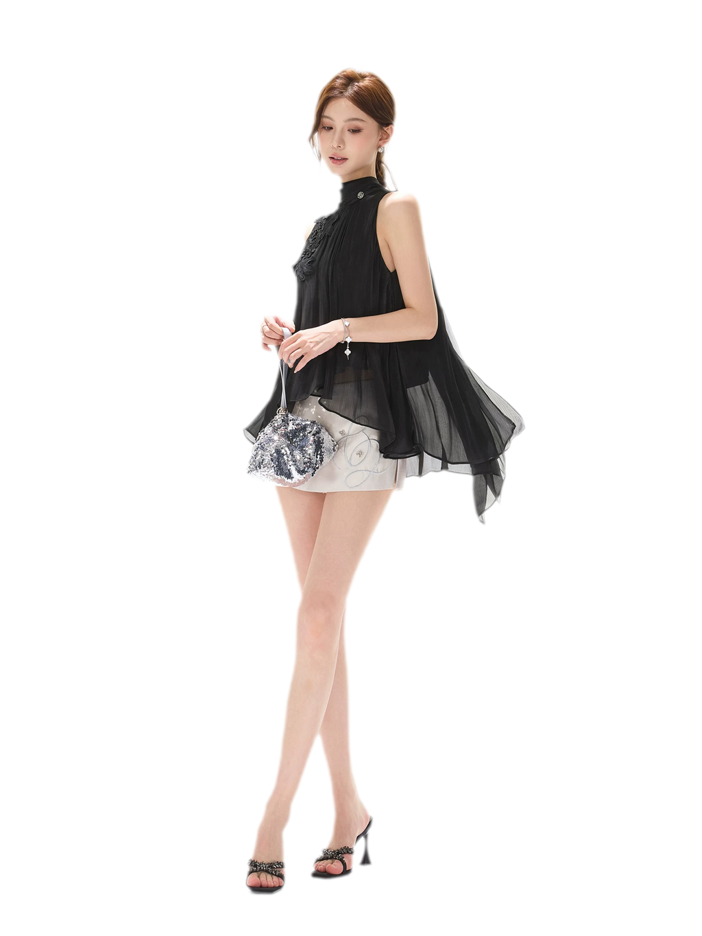Embellished Satin Mini Skort