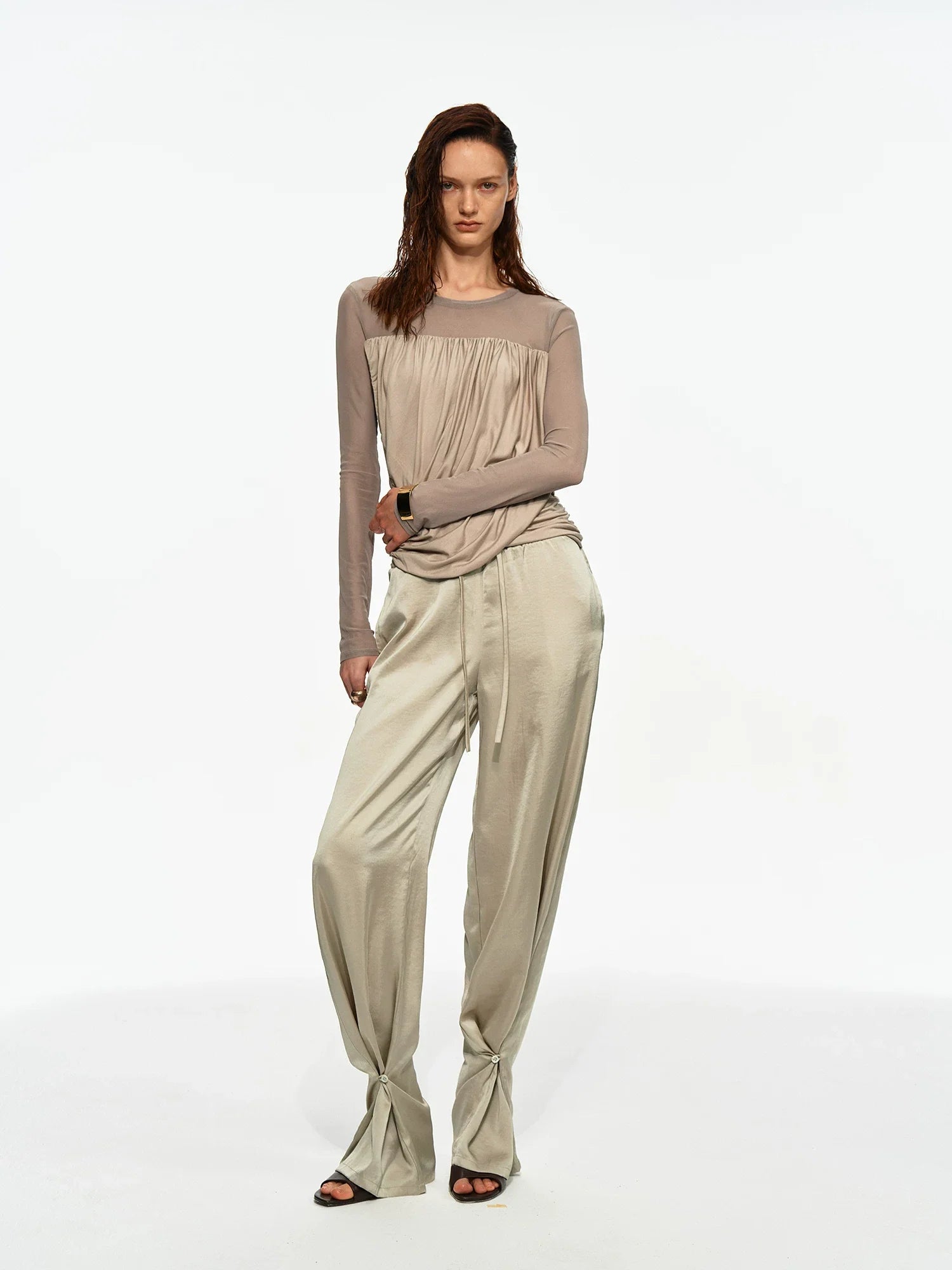 Textured Satin Drawstring Pants