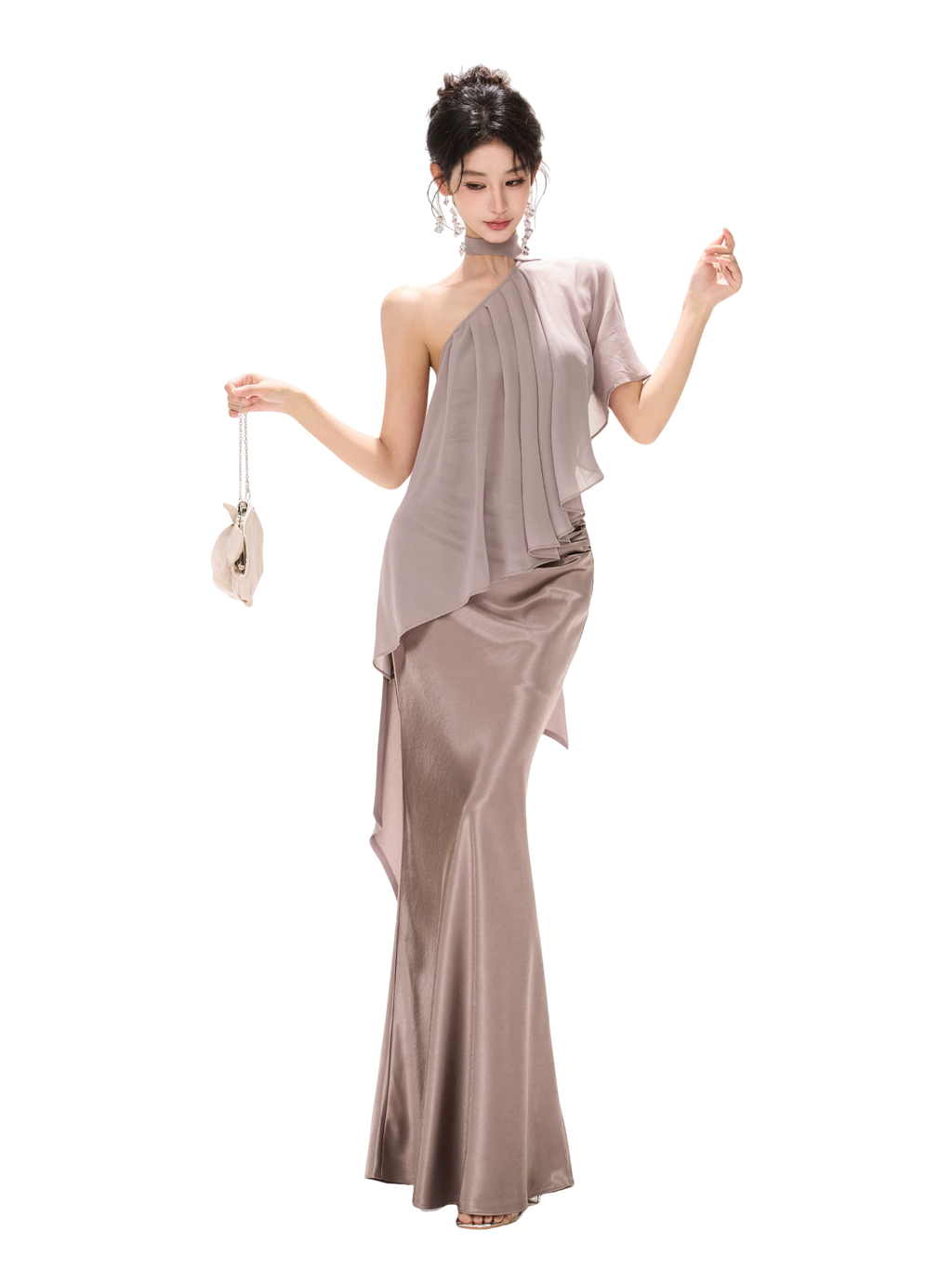 Amber Glow High-Waist Fishtail Satin Skirt