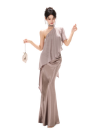 Amber Glow High-Waist Fishtail Satin Skirt