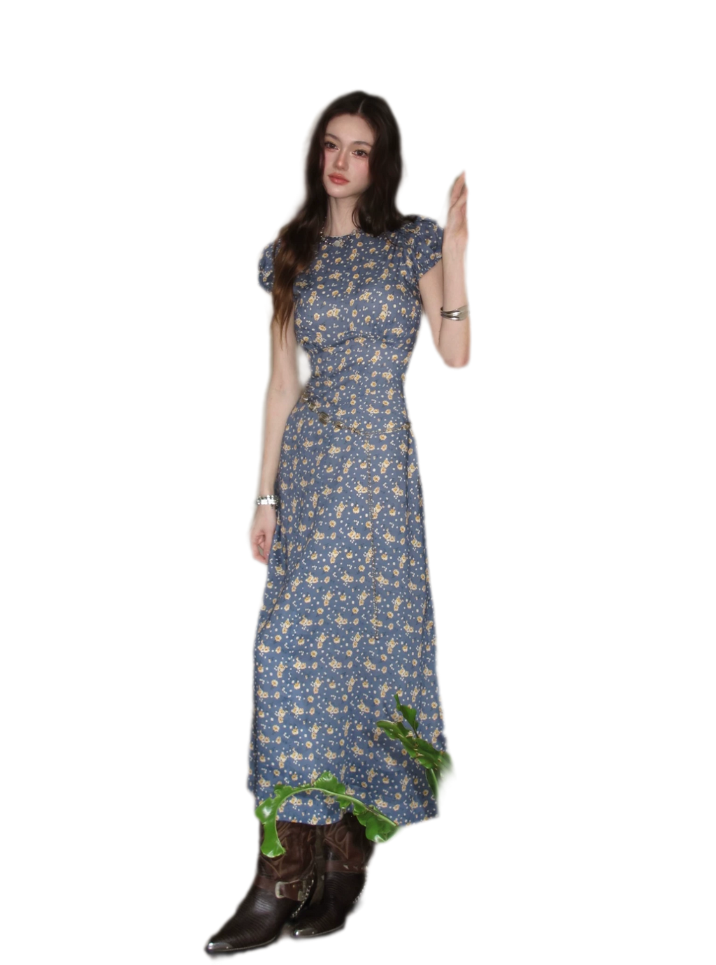 Blue Floral Tencel Dress